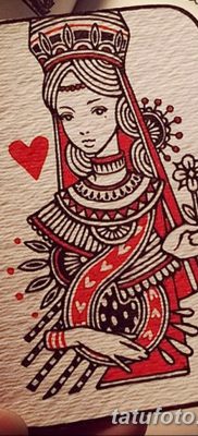фото тату игральная карта королева червовая от 21.10.2017 №008 — card queen quill