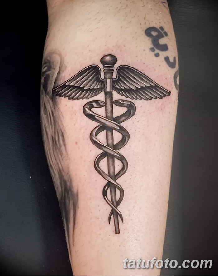 фото тату кадуцей от 21.10.2017 №039 - caduceus tattoo - tatufoto.com