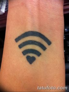 Фото тату: минималистичный черный символ Wi-Fi на запястье. Простой и стильный рисунок татуировки, популярный среди любителей технологий.