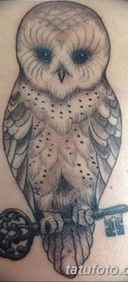 фото тату сова с ключом от 18.10.2017 №001 — owl tattoo with key — tatufoto.com