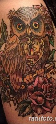 фото тату сова с ключом от 18.10.2017 №004 — owl tattoo with key — tatufoto.com
