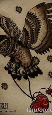 фото тату сова с ключом от 18.10.2017 №013 — owl tattoo with key — tatufoto.com