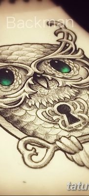 фото тату сова с ключом от 18.10.2017 №017 — owl tattoo with key — tatufoto.com