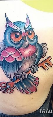 фото тату сова с ключом от 18.10.2017 №023 — owl tattoo with key — tatufoto.com