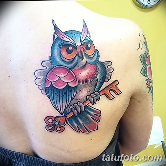 фото тату сова с ключом от 18.10.2017 №023 - owl tattoo with key - tatufoto.com