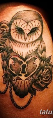 фото тату сова с ключом от 18.10.2017 №026 — owl tattoo with key — tatufoto.com