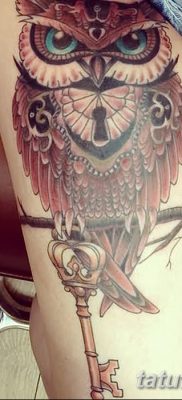 фото тату сова с ключом от 18.10.2017 №028 — owl tattoo with key — tatufoto.com