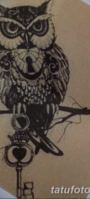фото тату сова с ключом от 18.10.2017 №039 — owl tattoo with key — tatufoto.com