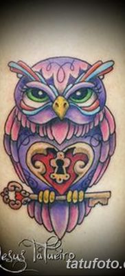 фото тату сова с ключом от 18.10.2017 №041 — owl tattoo with key — tatufoto.com