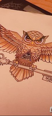 фото тату сова с ключом от 18.10.2017 №043 — owl tattoo with key — tatufoto.com