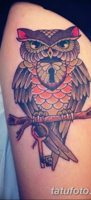 фото тату сова с ключом от 18.10.2017 №049 — owl tattoo with key — tatufoto.com