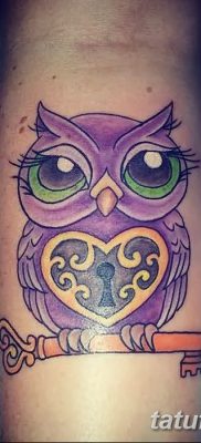 фото тату сова с ключом от 18.10.2017 №054 — owl tattoo with key — tatufoto.com