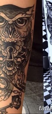 фото тату сова с ключом от 18.10.2017 №066 — owl tattoo with key — tatufoto.com