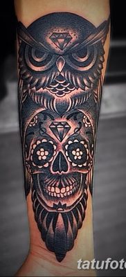 фото тату сова с черепом от 23.10.2017 №022 — tattoo owl with a skull — tatufoto.com