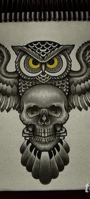 фото тату сова с черепом от 23.10.2017 №054 — tattoo owl with a skull — tatufoto.com