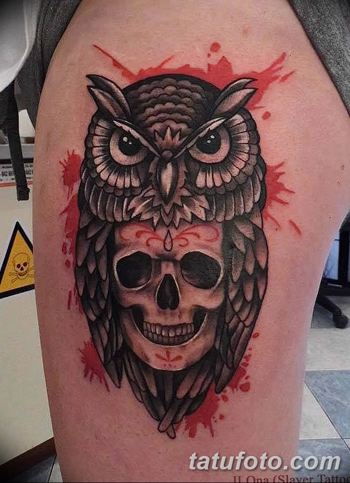 фото тату сова с черепом от 23.10.2017 №115 - tattoo owl with a skull - tatufoto.com