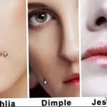 Фото коллажа с различными видами пирсинга губы: Ashley, Dahlia, Dimple, Jestrum и Labret. Разнообразие стилей и расположений пирсинга для губ.