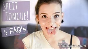 Фото разделенного языка с подписью "SPLIT TONGUE! 5 FAQ's". Изображение демонстрирует экстремальную боди-модификацию.