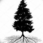 Черно-белый силуэт ели, выполненный в графическом стиле. Простой и элегантный эскиз для татуировки на запястье или щиколотке.