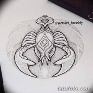 Черно-белый эскиз татуировки скорпиона, выполненный в технике дотворк с использованием множества точек. Подходит для любителей минималистичных и современных дизайнов.
