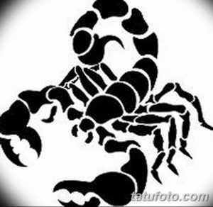 Черно-белый эскиз татуировки скорпиона, выполненный в простом и лаконичном стиле. Рисунок подходит для начинающих и любителей минимализма.