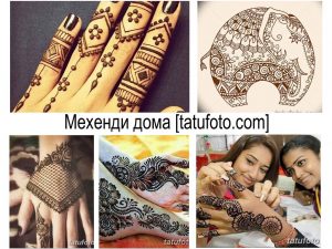Фото коллаж с различными изображениями тату мехенди на руках и ногах. Разнообразные узоры и стили росписи хной.