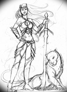 Black and white sketch of Wonder Woman in a dynamic pose with Cheetah. Energetic lines and dramatic composition.