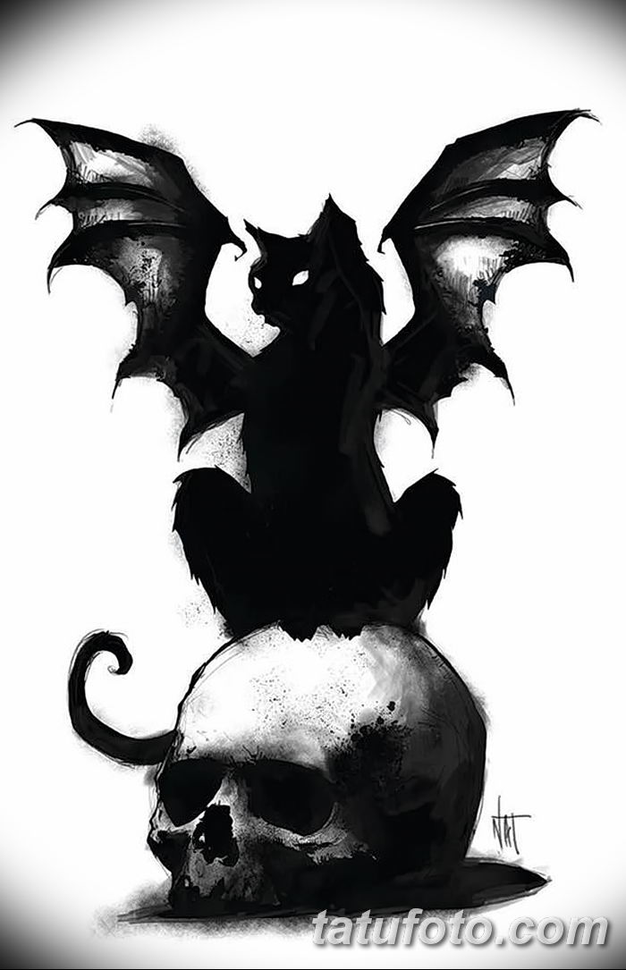 фото тату Кошка с крыльями от 26.06.2018 №017 - Cat tattoo with wings -tatufoto.com - tatufoto.com