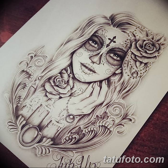 фото Эскиз тату Санта Муэрто от 03.06.2018 №009 - Sketch of Santa Muerto - tatufoto.com