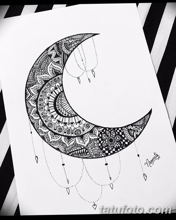 фото Эскизы тату полумесяц от 18.06.2018 №066 - Sketches of a moon tattoo - tatufoto.com