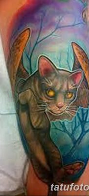 фото тату Кошка с крыльями от 26.06.2018 №067 — Cat tattoo with wings — tatufoto.com