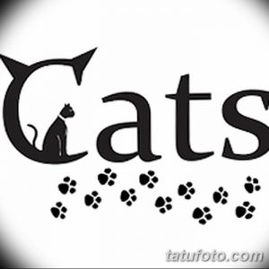Фото татуировки с надписью "Cats" и рядом расположенными отпечатками лап. Идеально для любителей кошек.
