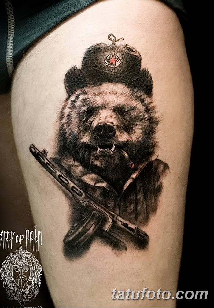 Медведь в ушанке Татуировка