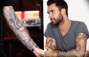 Фотография Адама Левина, демонстрирующая детализированные татуировки на руках. Подробный обзор татуировок для поклонников.