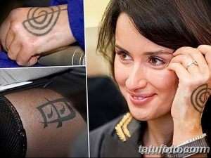 Фото тату: коллаж из нескольких изображений татуировок с изображением спирали и иероглифа на руке и теле. Различные стили и размеры.