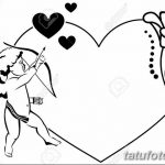Black and white heart-shaped Valentine frame with cupid.