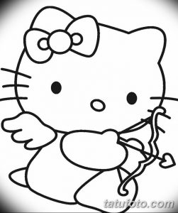 Милый эскиз татуировки Hello Kitty в образе Купидона с луком и стрелой. Идеально для поклонников Hello Kitty и романтики.