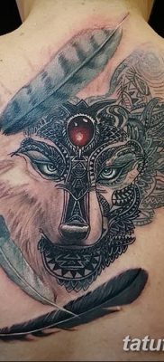 Фото тату волк и перо от 21.09.2018 №008 — tattoo wolf and feather — tatufoto.com