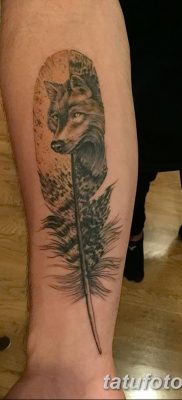 Фото тату волк и перо от 21.09.2018 №039 — tattoo wolf and feather — tatufoto.com