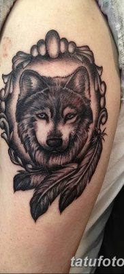 Фото тату волк и перо от 21.09.2018 №046 — tattoo wolf and feather — tatufoto.com
