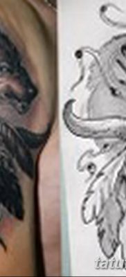 Фото тату волк и перо от 21.09.2018 №053 — tattoo wolf and feather — tatufoto.com