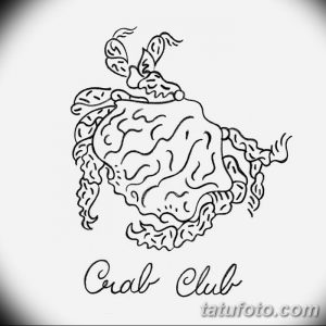 Простой черно-белый эскиз тату краба с надписью "Crab Club". Рисунок имеет минималистичный дизайн и игривый характер.