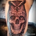 Фото тату сова с черепом 15.10.2018 №003 - owl tattoo with skull - tatufoto.com