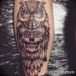Фото тату сова с черепом 15.10.2018 №005 - owl tattoo with skull - tatufoto.com