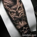 Фото тату сова с черепом 15.10.2018 №009 - owl tattoo with skull - tatufoto.com