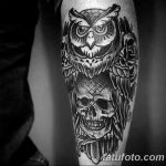Фото тату сова с черепом 15.10.2018 №010 - owl tattoo with skull - tatufoto.com