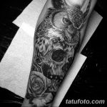 Фото тату сова с черепом 15.10.2018 №011 - owl tattoo with skull - tatufoto.com