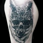 Фото тату сова с черепом 15.10.2018 №013 - owl tattoo with skull - tatufoto.com