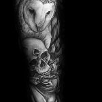 Фото тату сова с черепом 15.10.2018 №014 - owl tattoo with skull - tatufoto.com