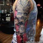 Фото тату сова с черепом 15.10.2018 №017 - owl tattoo with skull - tatufoto.com